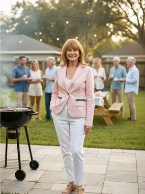 Max Mara Light Pink cotton Single-Button zip pocket Blazer xs